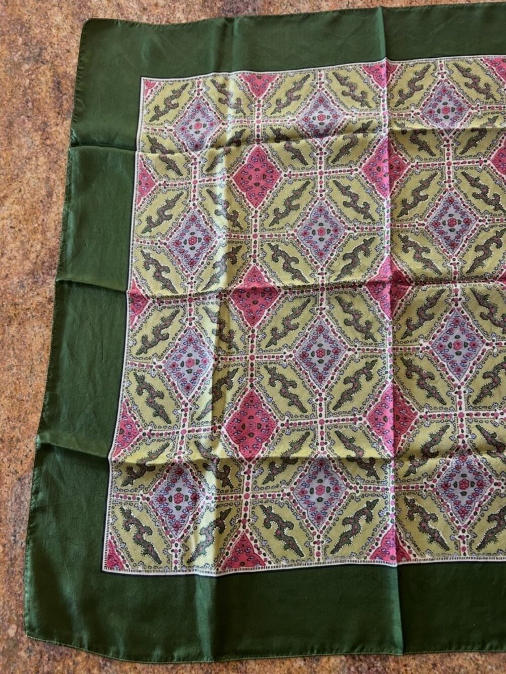 Vintage Liberty of London Green Border Silk Scarf - Picture 2 of 12
